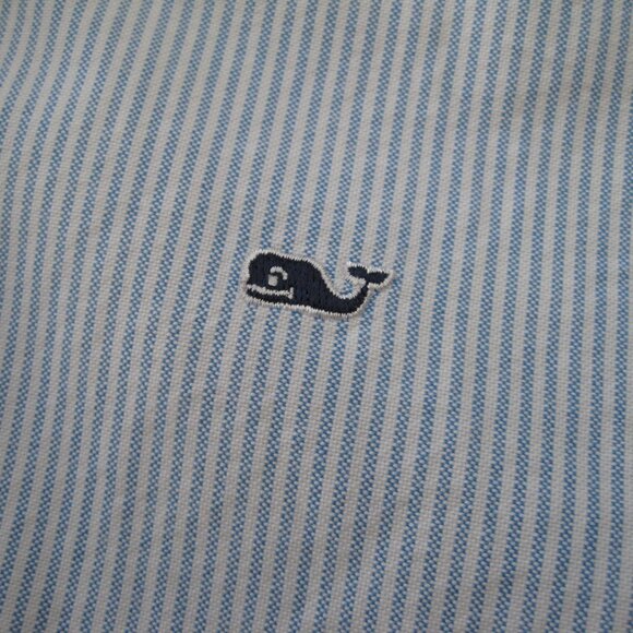 Vineyard Vines Oxford Whale Shirt Size S (8-10) Blue White Stipes 100% Cotton - Picture 4 of 6